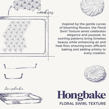 HONGBAKE Nonstick Baking Sheet Pan Set of 3, Cookie Sheets for Oven, Non-Toxic Half/Quarter/Jelly Roll Pans with Floral Swirl Texture, Heavy Duty 0.8mm Thick Oven Trays for Cooking, Blue - Image 3