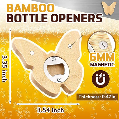 Vesici 24 Pcs Magnetic Bottle Opener 2.5in DIY Bamboo Butterfly Shape Beer Openers Wooden Fridge Magnet Refrigerator Sticker Gift for Beer Lover Wedding Guest Kitchens Bars Parties - Image 2