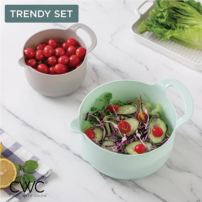 COOK WITH COLOR Nesting Plastic Mixing Bowl Set with Pour Spouts and Handles, Ombre Mint, 4 Piece Non-Slip - Image 7