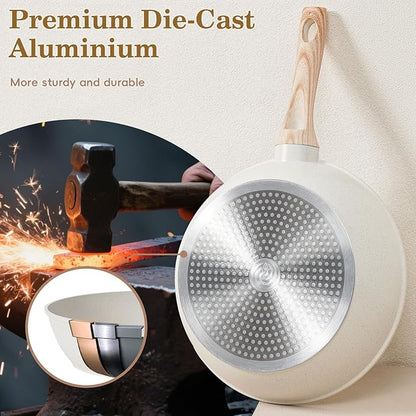 SODAY 12 Pcs Pots and Pans Set Non Stick, Cookware Sets White Granite Induction Cookware, Non-toxic Healthy Nonstick Kitchen Cooking Set with Frying Pan Set, Saucepans (PFAS/PFOA/PFOS Free) - Image 6