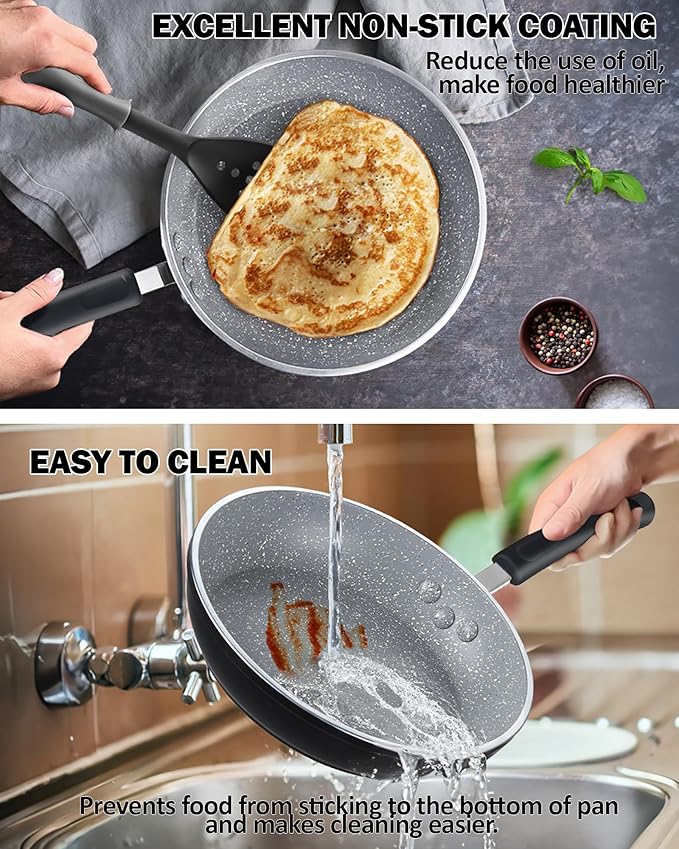Cook N Home Pots and Pans Nonstick Kitchen Cookware Sets include Saucepan Frying Pan Stockpots 8-Piece, Heavy Gauge, Stay Cool Handle, Marble - Image 4