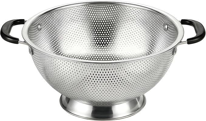304 Stainless Steel Colander, 3 Quart Micro-Perforated Strainer with Heavy Duty Plastic Handles - Fast Draining Metal Basket for Rinsing Rice, Washing Vegetables, Draining Pasta - Dishwasher Safe by JIDSPWLS-USStrore