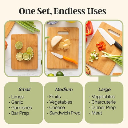 Totally Bamboo 3-Piece Cutting Board Set, Bamboo Wood Cutting Boards for Kitchen with Built-In Handles, Reversible Chopping Boards in Small, Medium, and Large Sizes - Image 5