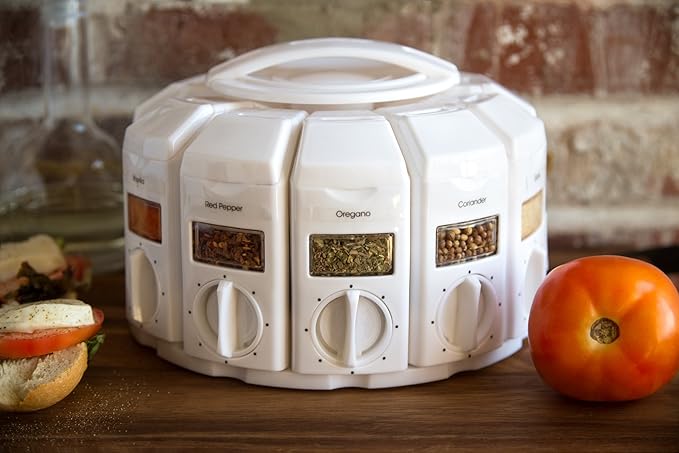 KitchenArt Spice Rack, Select-A-Spice Auto-Measure Rotating Spice Rack, White, 12 Compartments - Image 2