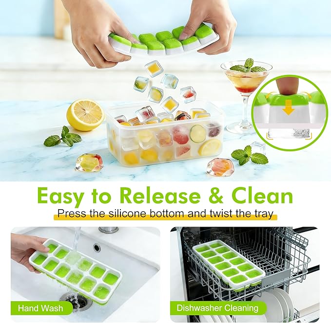 NFK Ice Cube Tray with Lid & Bin - 4 Pack 48 Cubes Stackable Silicone Trays for Freezer with Storage Container, Leak-Proof Lids, BPA-Free, Easy Release for Kitchen, RV, Party, Cocktail & Coffee - Image 5