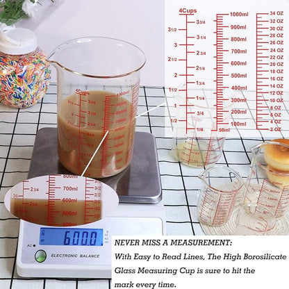 3 Piece Glass Measuring Cup Set, Includes 2-Cup, 4-Cup, and 8-Cup High Borosilicate Glasss Liquid Measuring Cups, Dishwasher, Freezer, Microwave, and Preheated Oven Safe, Essential Kitchen Tools - Image 3