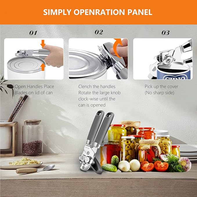 Can Opener,Professional 3-In-1 Multifunctional Manual Can Openers Bottle Opener,Kitchen Durable Stainless Steel Heavy Duty Can Opener Smooth Edge for Kitchen Seniors Friendly - Image 6