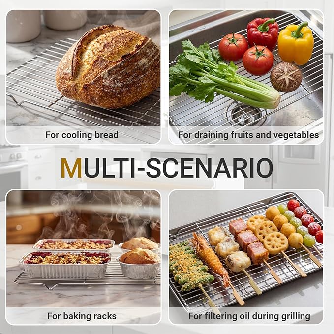 Lounsweer 2 Pack Cooling Racks, 10L x 18W x 1H Stainless Steel Wire Rack for Baking Sheet, Large Cookie Cooling Rack, Oven Safe Cooking Racks for Sheet Pan, Dishwasher Safe, Full Size