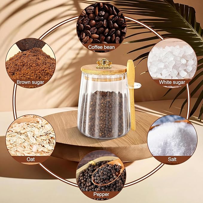 holoith Sugar Jar with Lid and Spoon,24oz Large Glass Spice Jars for Coffee Bar Decor Accessories Food Storage Containers Home Essentials - Image 7