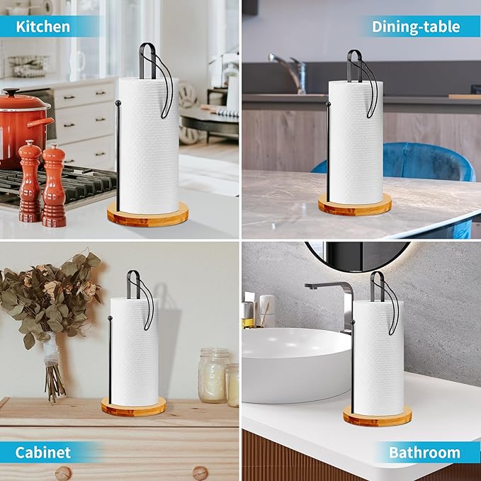 Wood Paper Towel Holder Countertop, TONLEA Kitchen Paper Towel Holder FreeStanding with Fixer for Kitchen and Bathroom Organization, Kitchen Roll Holder for Standard and Large Rolls - Image 6