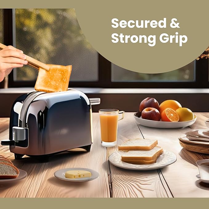 Toaster Tongs With Magnet | Bamboo Kitchen Utensils For Cooking & Holding Toast Bacon Muffin Bagel Bread | 8" Long Natural Toxic Free Magnetic | 2pcs Set - Image 5