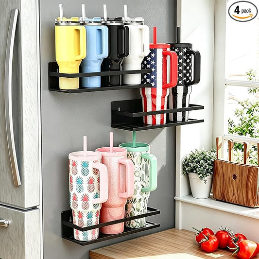 SMRCAD 4 Pack Magnetic Water Bottle Holder for Refrigerator,Stanley Cups Storage Holder Tumbler Organizer Fits 20/30/40 oz for Any Metal Surface No Drilling Needed by SMRCAD