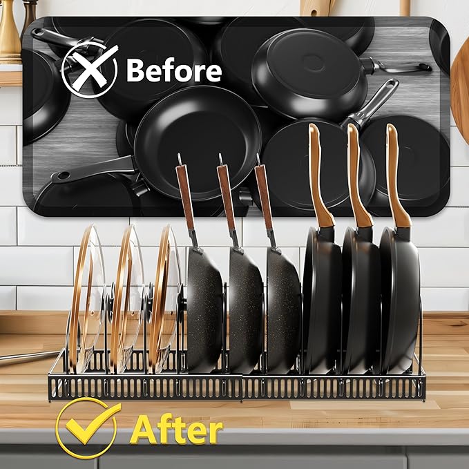 Pots and Pans Organizer Rack for Under Cabinet Expandable Pot Lid holders inside Organizer 10 Adjustable Divider Pan organizer 11.81''-22.85'' Pan lid organizer for cabinet Organizer for Bakeware - Image 5