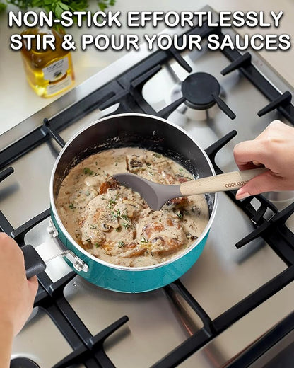 Cook N Home Non Stick Sauce Pan, 1 Quart Saucepan with Glass Lid, Nonstick Small Multi-purpose Pot, Milk Chocolate Aluminum Cooking Pot Pan with Stay-Cool Handle, Turquoise - Image 4