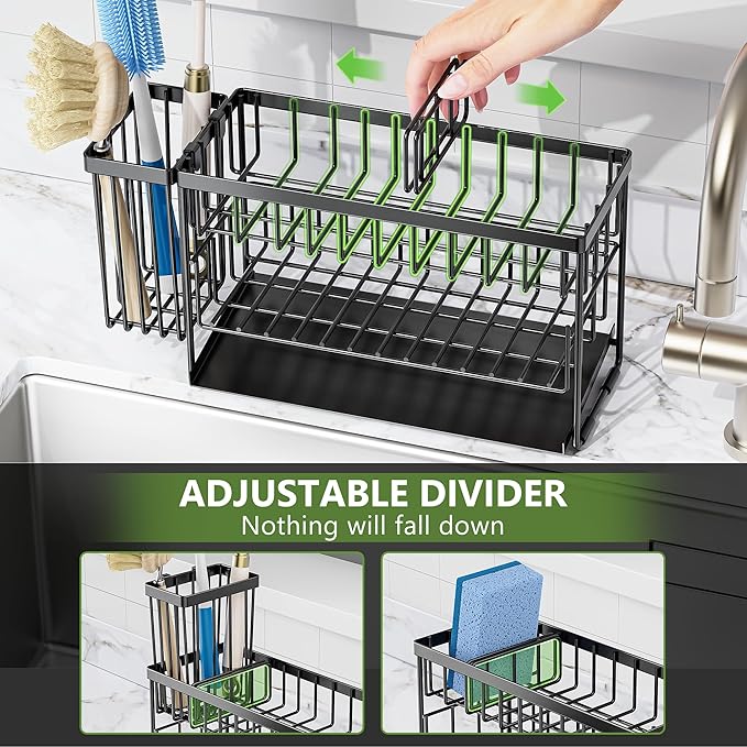 Cisily 2-Tier Kitchen Sink Caddy Organzier Rack with Flexible Dish Brush Holder, Sponge Holder for Kitchen Sink Countertop Organization Storage,Home Decor Accessories Essentials Stainless Steel - Image 4