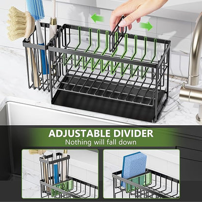 Cisily 2-Tier Kitchen Sink Caddy Organzier Rack with Flexible Dish Brush Holder, Sponge Holder for Kitchen Sink Countertop Organization Storage,Home Decor Accessories Essentials Stainless Steel - Image 4