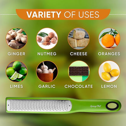 Spring Chef Premium Lemon Zester Grater with Handle - Orange, Garlic, Ginger, Nutmeg, Cheese Grater- Handheld Sharp Kitchen Tool - Stainless Steel Citrus Zester with Blade Cover - Fine Shred, Green - Image 5