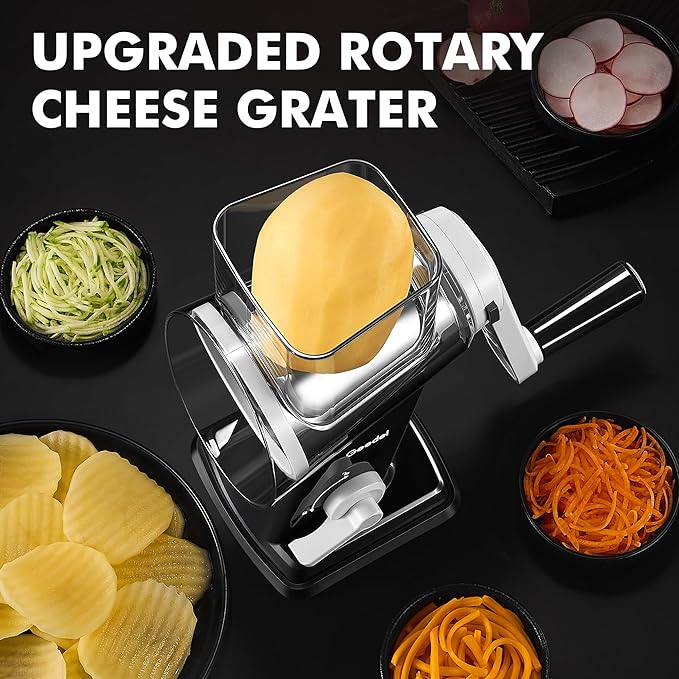 Geedel Rotary Cheese Grater - Upgraded Vegetable Shredder with 4 Interchangeable Blades, Easy to Clean Cheese Shredder with Handle, Kitchen Grater Nuts Grinder for Cutting Cheese, Vegetable, Nuts - Image 7