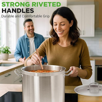 Stainless Steel Cookware Stockpot, 30 Quart Heavy Duty Induction Soup Pot With Stainless Steel Lid And Strong Riveted Handles, Even Heat Distribution, Compatible With Most Cooktops