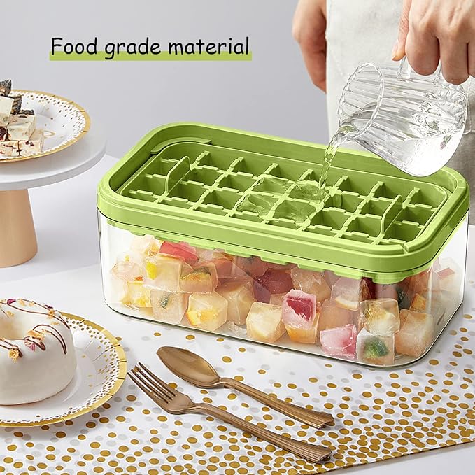 Ice Cube Tray with Lid and Bin, 2 Pack for Freezer, 64 Pcs Ice Cube Mold (Green) - Image 5