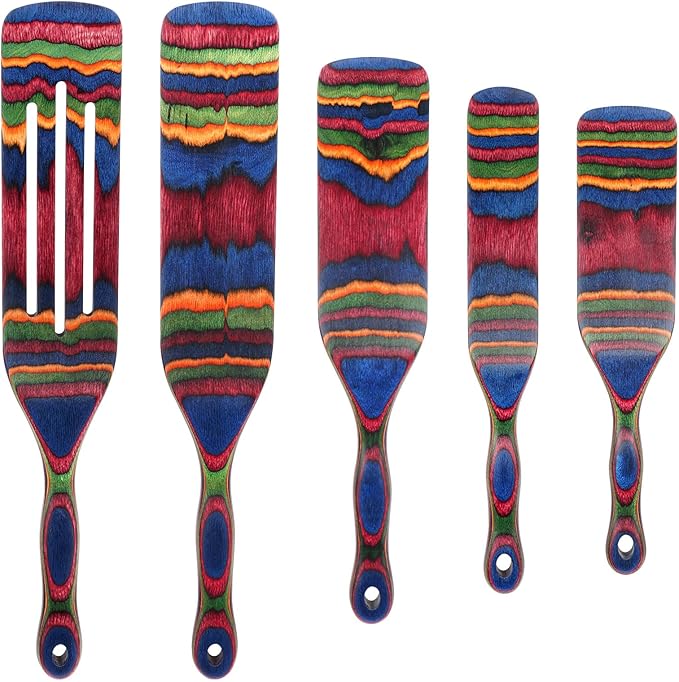 Spurtle Set, Wooden Utensils for Cooking, Kitchen Utensils Set, Pakkawood Kitchen Cooking Utensils Set, Apartment Essentials Wood Serving Spatula spoon, Home & kitchen Gift for Women & Men by Myrainbow