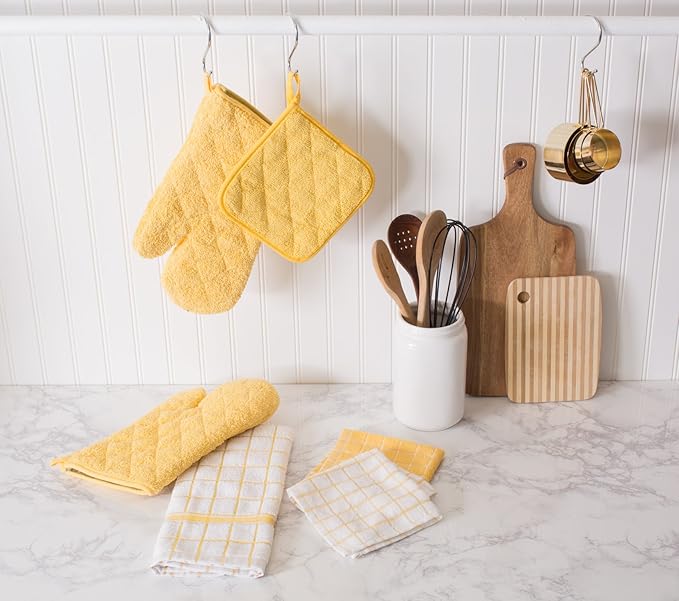 DII Basic Terry Collection Quilted 100% Cotton, Potholder, Yellow, 3 Piece - Image 2