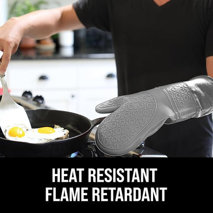BPA-Free Soft Silicone Oven Mitts - Ultra Heat Resistant Oven Mitts with Thick Cotton Liner - Extra Long Slip Resistant Pot Holders, Flexible Oven Gloves - Gray 14.7" - Image 3