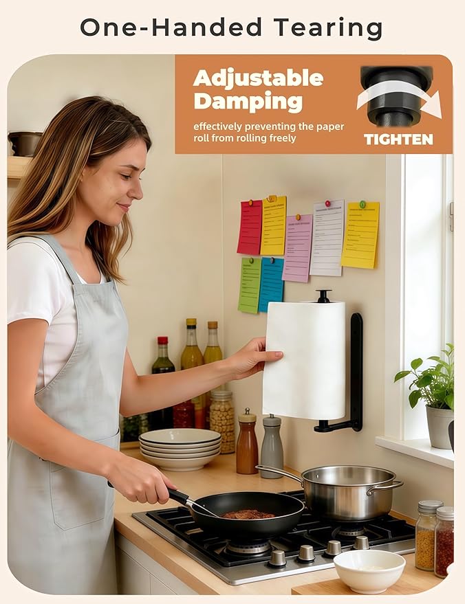 Magnetic Paper Towel Holder, One-Handed Tear Paper Towel Holder with Ratchet Mechanism, Self-Adhesive & Wall Mount, Paper Towel Holder Wall Mount for Refrigerator, Kitchen, Bathroom, Garage, Rv