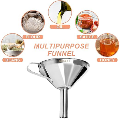 Anaeat Stainless Steel Kitchen Funnel, Multi-Use Premium Metal Food Grade Cooking Funnels with 2 Removable Strainer Filter for Transferring Liquid or Dry ingredients, Oils & 1 Pc Cleaning Brush (5.0") - Image 7
