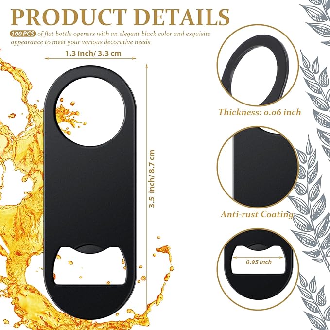 Remerry Bottle Openers Stainless Steel Flat Bottle Opener Bulk 3.4 x 1.3 Inches Bartender Beer Key Soda Can Mini Speed for Kitchen, Bar or Restaurant (Black,100 Pcs) - Image 2