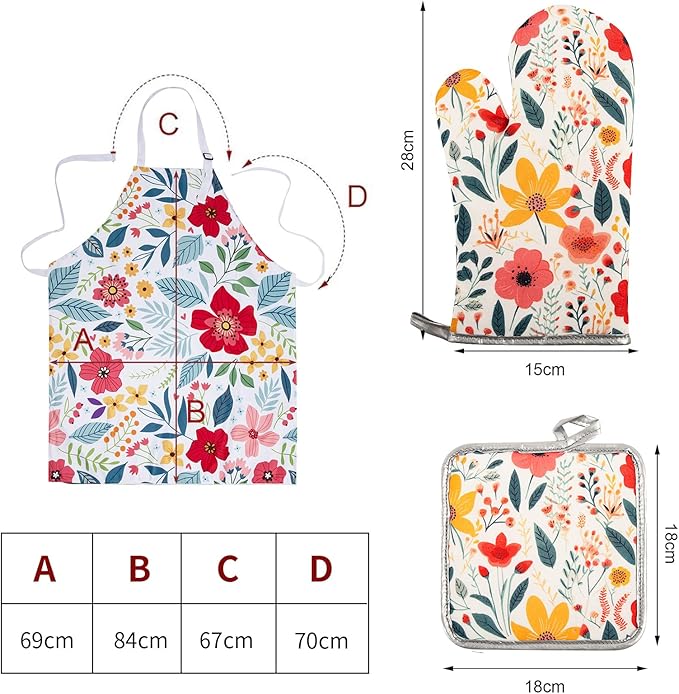 5 Pcs Kitchen Stuff Accessories, Kitchen Oven Mitts and Pot Holders Sets with Cooking Kitchen Aprons for Women,Gifts for Women