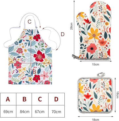 5 Pcs Kitchen Stuff Accessories, Kitchen Oven Mitts and Pot Holders Sets with Cooking Kitchen Aprons for Women,Gifts for Women