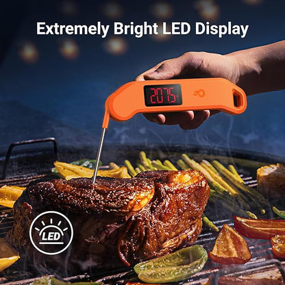 Professional Digital Meat Thermometer, 1 Sec Instant Read, ±0.5℉ Accuracy NIST&NSF Certified Food Thermometer, Auto-Rotate Bright LED Screen, Waterproof Cooking Thermometer for Grill BBQ, Orange - Image 5