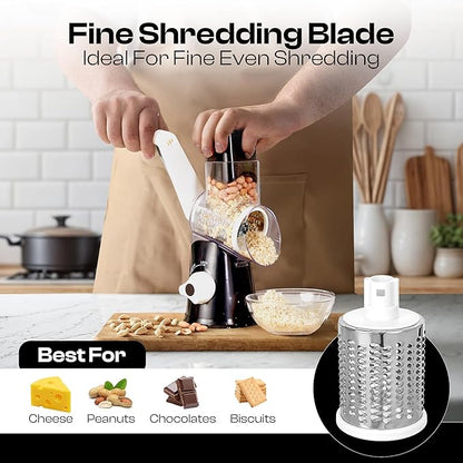 Rotary Cheese Grater Hand Crank - Cheese Shredder Hand Crank with Handle, Vegetable Shredder with 3 Stainless Steel Blades & Strong Suction Base – Round Slicer & Food Chopper for Kitchen - Image 4