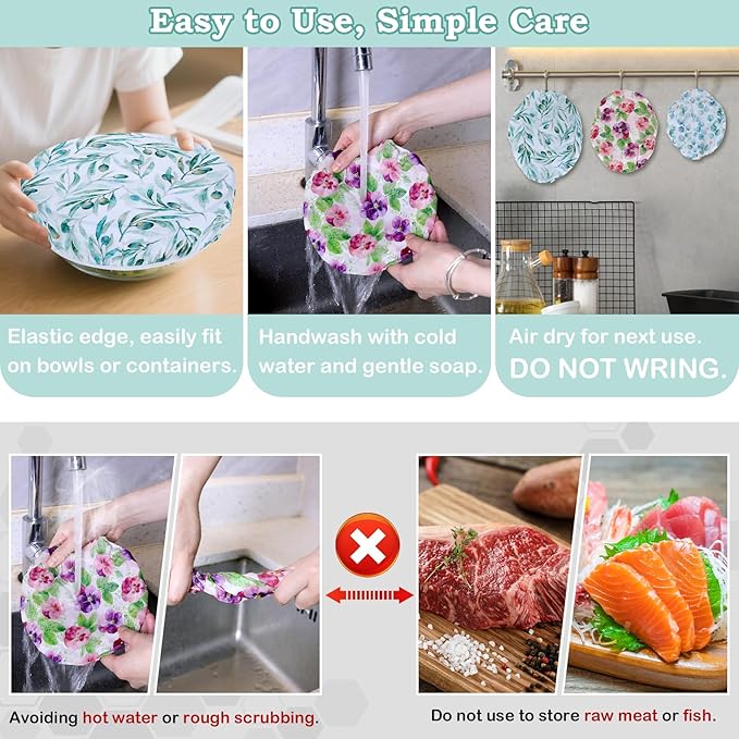 5-Size Reusable Beeswax Bowl Covers for Bread Proofing, Cotton Cloth Flexible Beeswax Wraps for Food Storage(Little Daisy) - Image 6