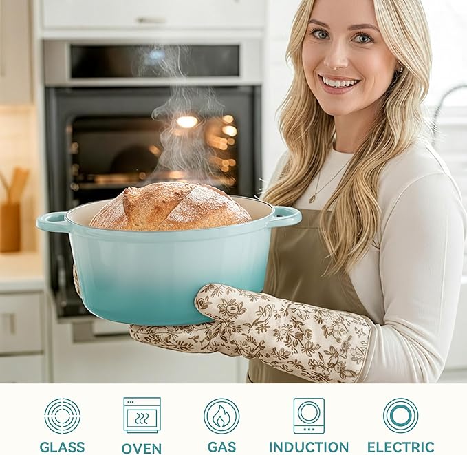 6 Quart Dutch Oven Pot with Lid, Non Stick Enameled Cast Iron Dutch Oven for Bread Baking, Heavy-Duty, Oven Safe Ceramic Cookware Up to 500°F for Baking, Braising, Stews, Roasting, Verdant - Image 4