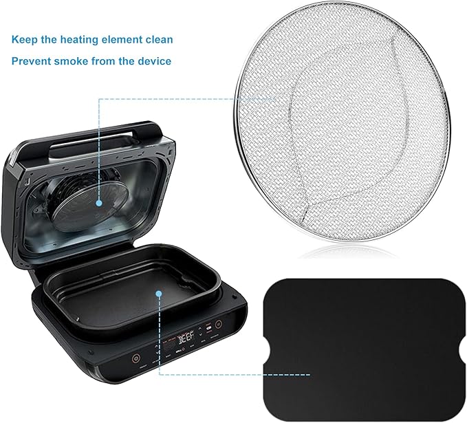 Replacement Splatter Shield and 3PCS Grill Mat for Ninja Foodi FG551 Air Fryer,Stainless Steel Splatter Screen Accessories for Ninja Foodi Smart XL 6-in-1 Indoor Grill