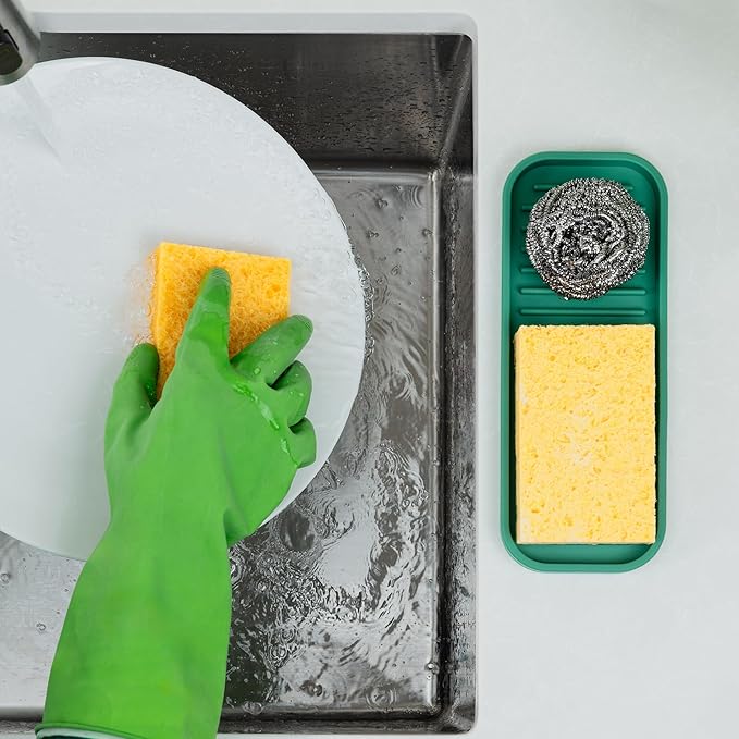 Zulay Kitchen (9x3.5) Silicone Sponge Holder for Kitchen Sink - Flexible Multipurpose Soap Tray - Sink Organizer for Kitchen, Bathroom, Makeup, Trinkets & More (Pine Green) - Image 3