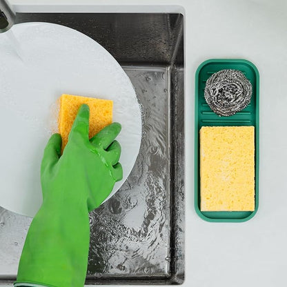 Zulay Kitchen (9x3.5) Silicone Sponge Holder for Kitchen Sink - Flexible Multipurpose Soap Tray - Sink Organizer for Kitchen, Bathroom, Makeup, Trinkets & More (Pine Green) - Image 3