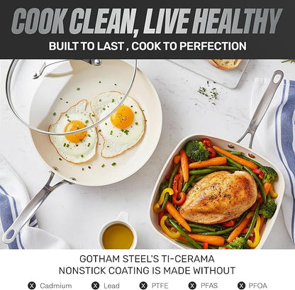 GOTHAM STEEL 20 Pc Ceramic Cookware Set Nonstick, Ceramic Pots and Pans Set Non Stick for Kitchen with Bakeware, Cooking Utensils & Steamer, Non Toxic PFOA PFOS Free, Oven & Dishwasher Safe - Image 4