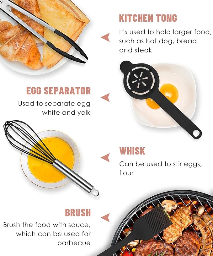 Pranski Kitchen Utensils Set-12 Pieces Silicone Cooking Utensils Set Dishwasher Safe 392°F Heat Resistant Spatula Set Nonstick Cookware - Image 6