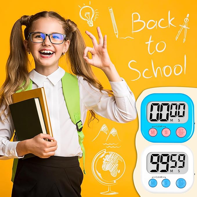 ZILLEEN Classroom Timer for Kids Teachers 2 Pack Digital Timers, Blue & White - Image 6