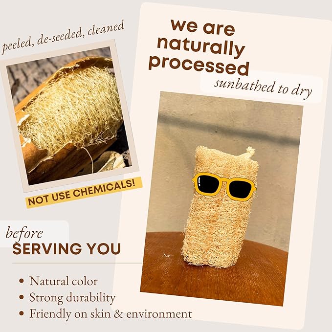 Natural Loofah Sponge (Pack 4) - Exfoliating Body for Bath or Dish Scrubber for Kitchen - 100% Biodegradable Compostable Zero Waste Dishwashing Scouring Pad - Image 3