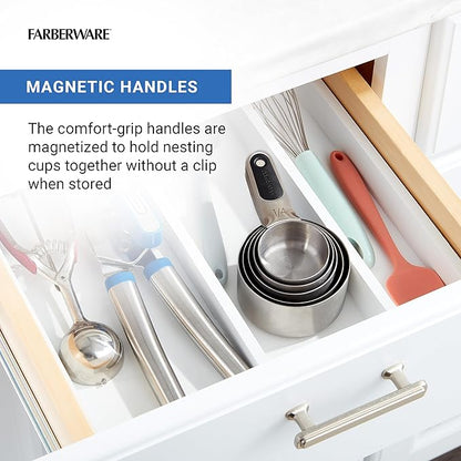 Farberware Professional Set of 5 Stainless Steel Measuring Cups, Precision and Ease in Every Scoop, Features Magnetic Handles for Easy Storage, Dishwasher Safe - Image 4