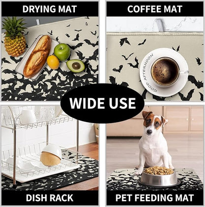 Halloween Bats Halloween Dish Drying Mat for Kitchen Counter 16x18 Inch Microfiber Absorbent Drying Mats Washable Dishes Drainer Mats Reusable Dish Rack Pad for Coffee Bar - Image 7