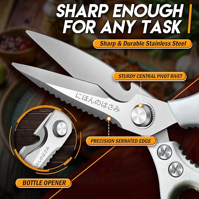 TIJERAS Kitchen Scissors Set Gold - Stainless Steel Kitchen Shear, Sharp Meat Scissors, Heavy Duty Poultry Shears, Japanese Cooking Scissor for Food, Chicken, and Turkey, Christmas Gifts for Men Women - Image 4