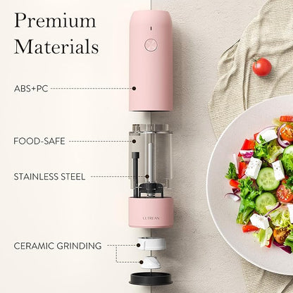 Ultrean Pepper Grinder, Rechargeable Salt and Pepper Grinder with 6 Adjustable Coarseness, LED Light, Automatic Grinder for Kitchen, Cooking Gifts for Women Valentines Day Gifts for Her, Pink - Image 5
