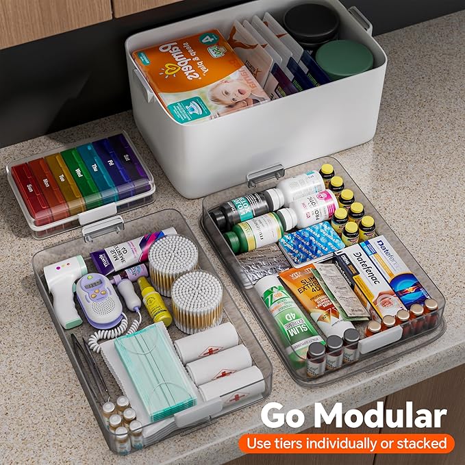 CTIME 3-Tier Medicine Organizer with Pill Case - Portable Pill Case & Empty First Aid Kit for Home, Travel, RV, School, Dorm, Ideal Elderly, Father Gift - Image 3