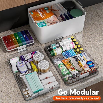 CTIME 3-Tier Medicine Organizer with Pill Case - Portable Pill Case & Empty First Aid Kit for Home, Travel, RV, School, Dorm, Ideal Elderly, Father Gift - Image 3