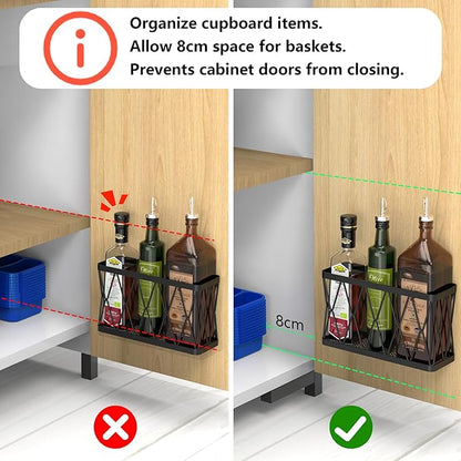 YIGII 3 Pack Adhesive Cabinet Organizer - Wall Mounted Pantry Door Organizer Bin Holder for Tupperware Lid Kitchen Wall Under Sink Basket Slim Space Black Stainless Steel - Image 2
